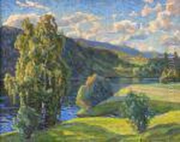 Norrlandskt Alvlandskap Oil Painting by Carl August Johansson