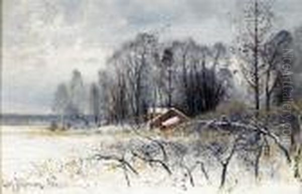 Kustlandskap I Vinterskrud Oil Painting by Carl August Johansson