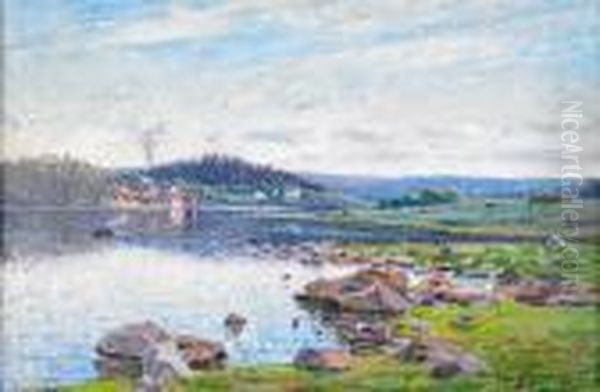 Norrlandskt Alvlandskap - I Fonden Sagverk Oil Painting by Carl August Johansson