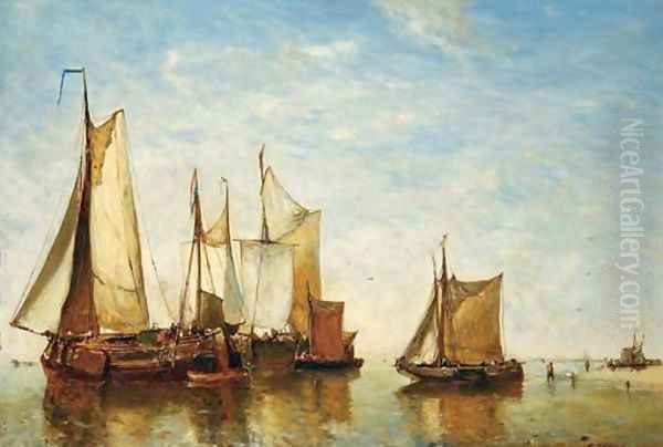 Moored vessels on a calm Oil Painting by Paul-Jean Clays