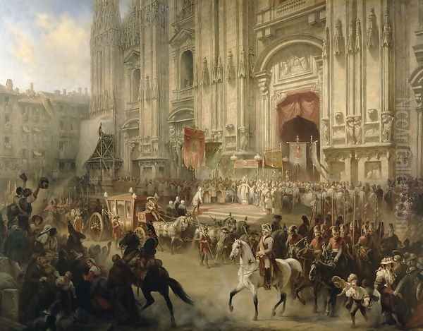 Ceremonial reception of Field-marshal Alexander Suvorov (1729-1800) in Milan in April 1799, c.1850 Oil Painting by Adolf Jossifowitsch Charlemagne