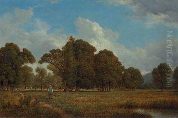 A Farm On The Genessee River Oil Painting by David Johnson