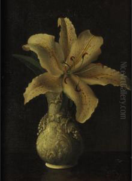 Day Lily In A White Vase Oil Painting by David Johnson