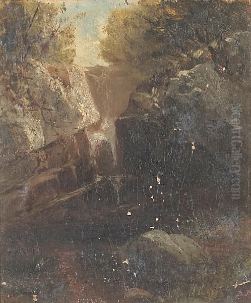 A Waterfall In The Woods Oil Painting by David Johnson