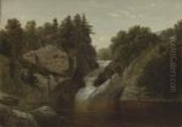 Waterfall At Norwich, Connecticut Oil Painting by David Johnson