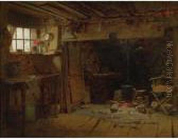 New England Kitchen Oil Painting by Eastman Johnson