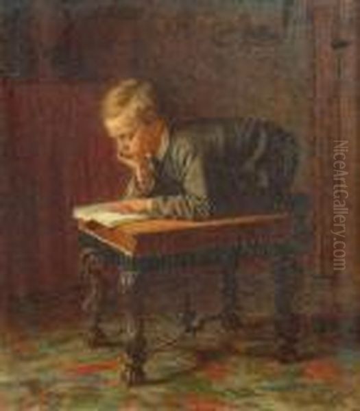 Reading Boy Oil Painting by Eastman Johnson