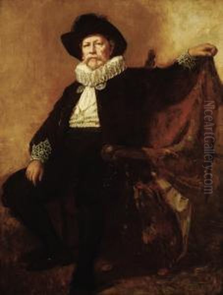 Self-portrait In The Costume Worn Oil Painting by Eastman Johnson