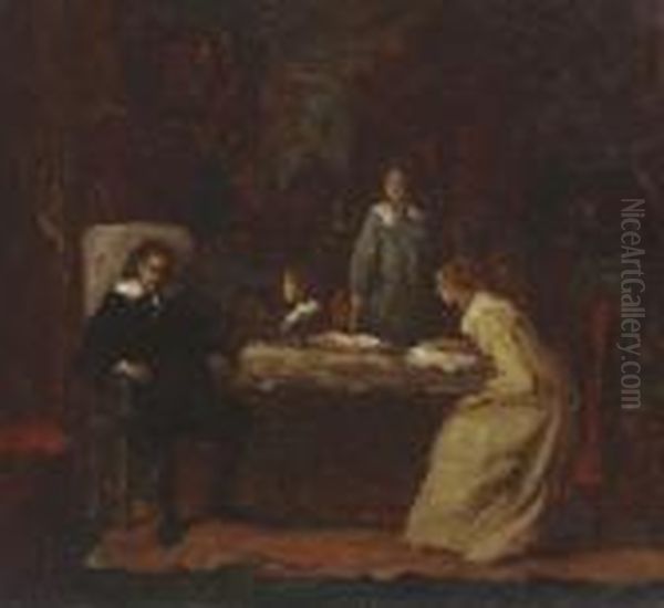 Sketch For 'milton Dictating Oil Painting by Eastman Johnson