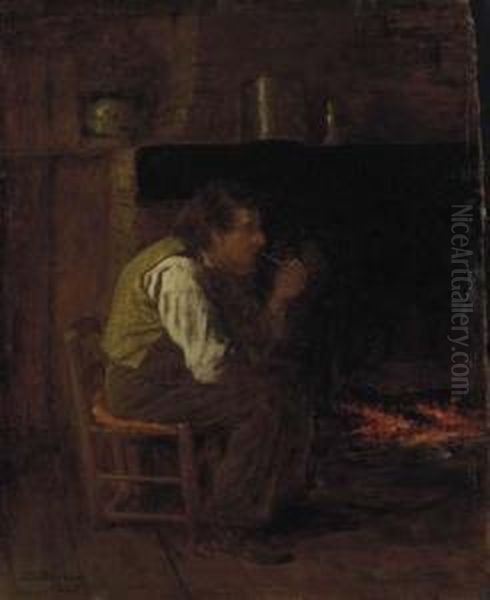 Maine Interior--man With Pipe Oil Painting by Eastman Johnson