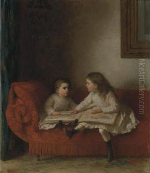 The Lesson (with Page N.o.p. Of The Alphabet Book) Oil Painting by Eastman Johnson