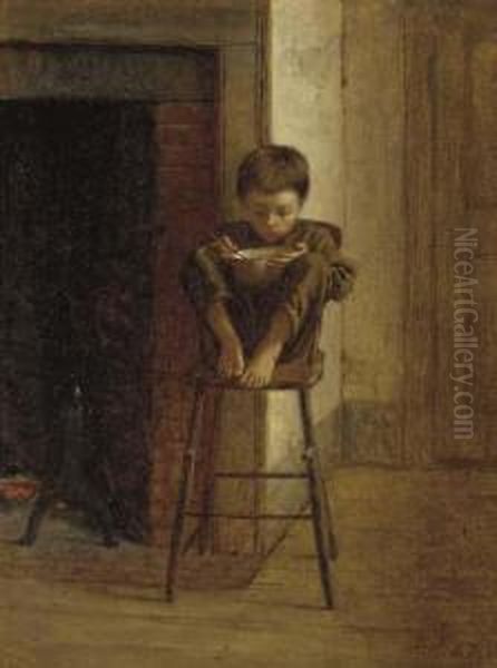 Little Boy On A Stool Oil Painting by Eastman Johnson