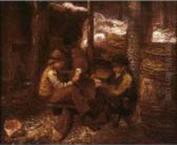 At The Maple Sugar Camp Oil Painting by Eastman Johnson