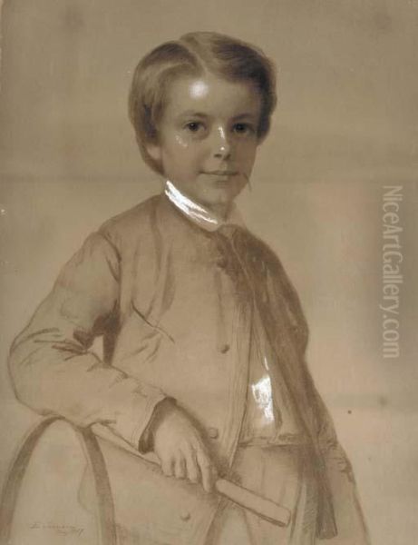 Portrait Of A Young Boy With Hoop And Stick Oil Painting by Eastman Johnson