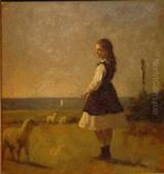 Feeding The Lamb Oil Painting by Eastman Johnson