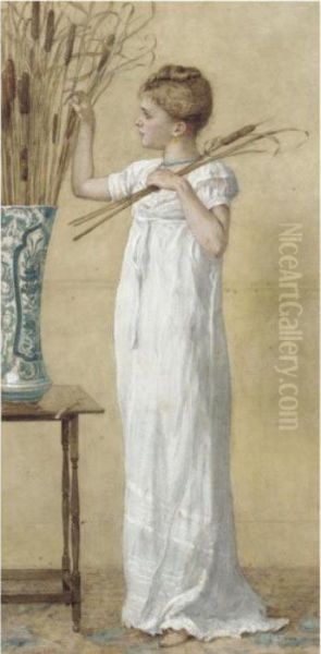 Arranging The Bullrushes Oil Painting by Edward Killingworth Johnson