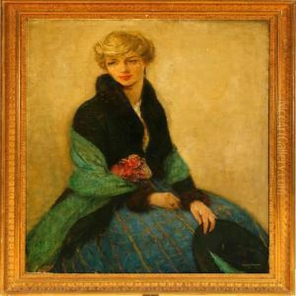 A Young Womanholding A Rose Oil Painting by Ernest Borough Johnson