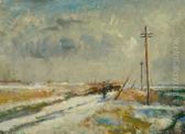 Winter Landscape With Timber Cart Oil Painting by Ernest Borough Johnson