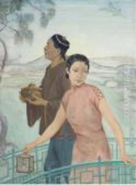 Portrait Of Two Oriental Figures by Ernest Borough Johnson