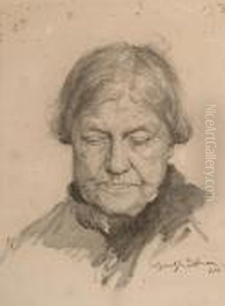 Portrait Of An Elderly Lady Oil Painting by Ernest Borough Johnson