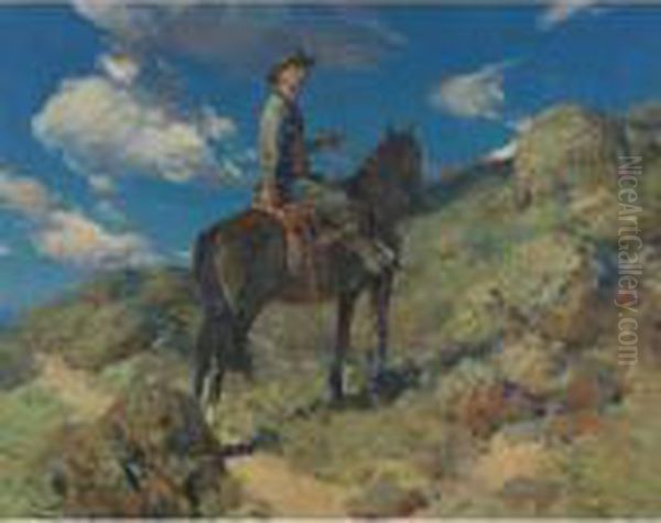 Range Boss Joe Ericson At The Swenson Land And Cattle Co. Oil Painting by Frank Tenney Johnson