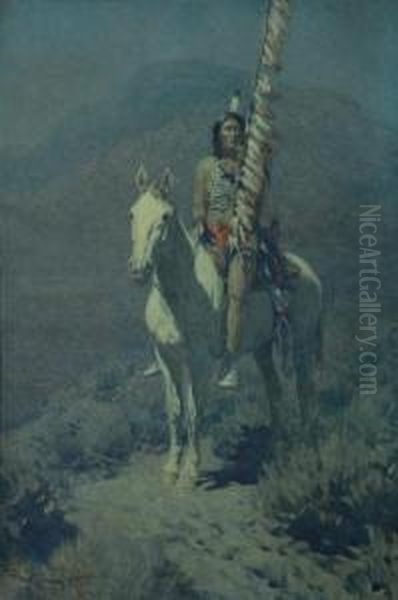 Indian Scout In Moonlight Oil Painting by Frank Tenney Johnson