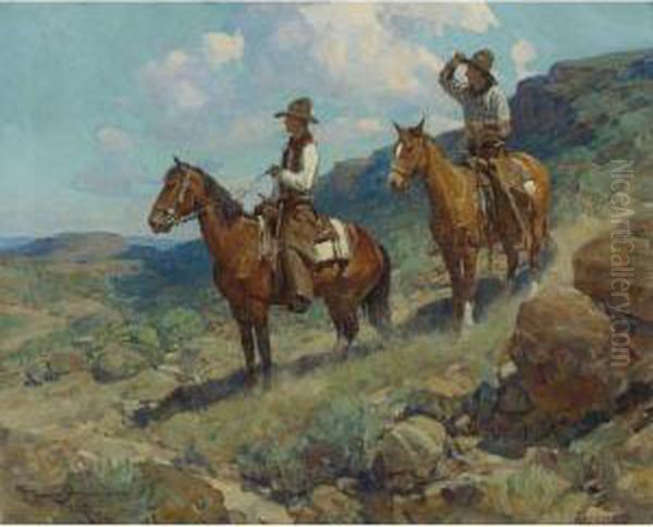 Texas Cowboys Oil Painting by Frank Tenney Johnson