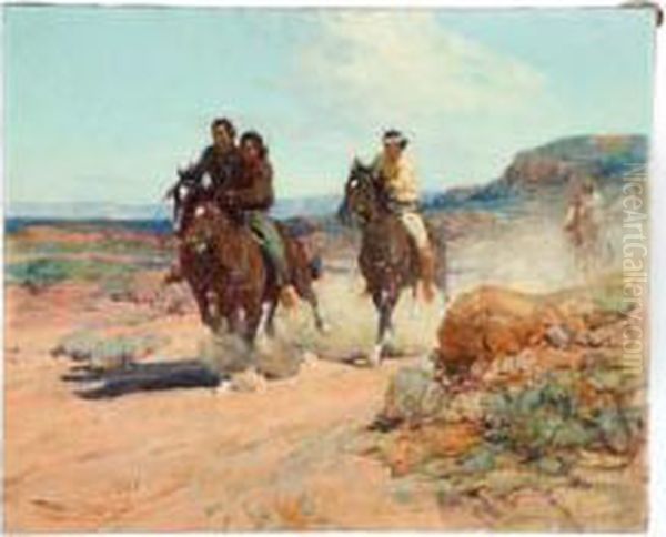 Navajo Horse Race Oil Painting by Frank Tenney Johnson