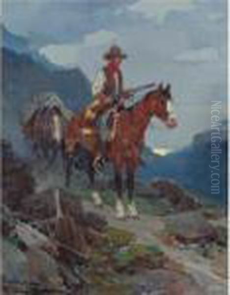 On The Trail Oil Painting by Frank Tenney Johnson