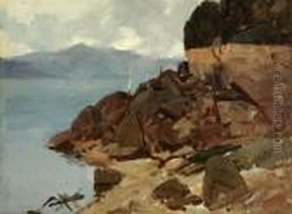 Coastal Rocks Oil Painting by Frank Tenney Johnson