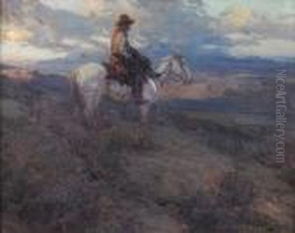 Cowboy On Horseback Oil Painting by Frank Tenney Johnson