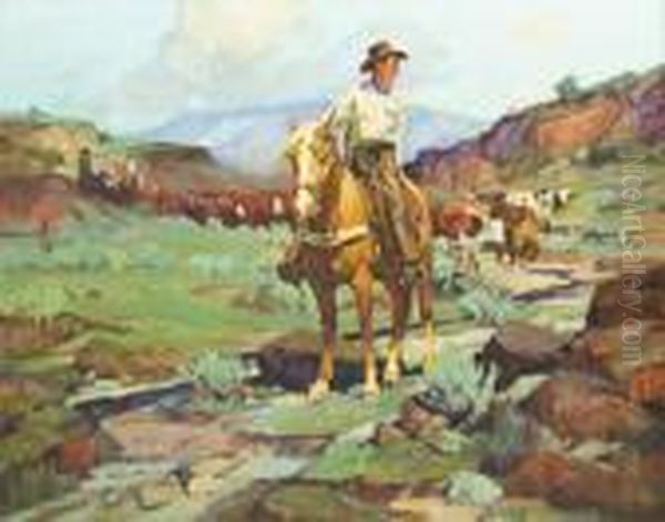 The Trail Herd Oil Painting by Frank Tenney Johnson