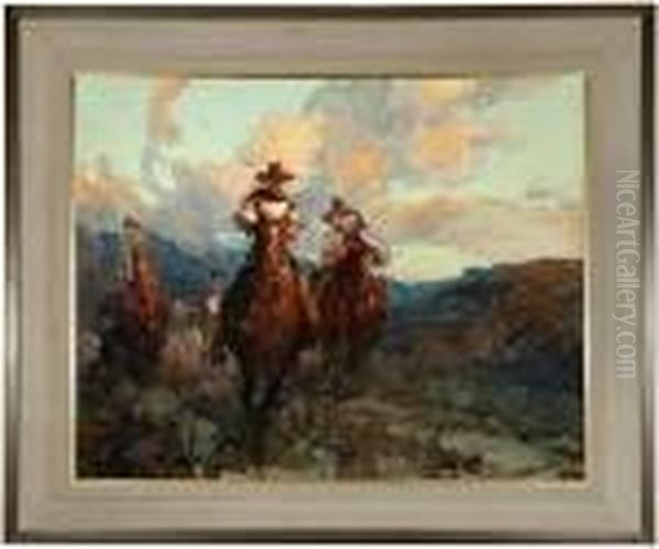 Cowboy Race Oil Painting by Frank Tenney Johnson