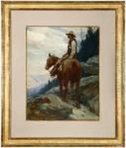 Cowboy On Horseback On A Mountain Trail Oil Painting by Frank Tenney Johnson