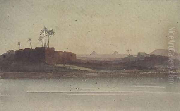 First View of the Pyramids from the Nile near Cairo Oil Painting by G.S. Cautley