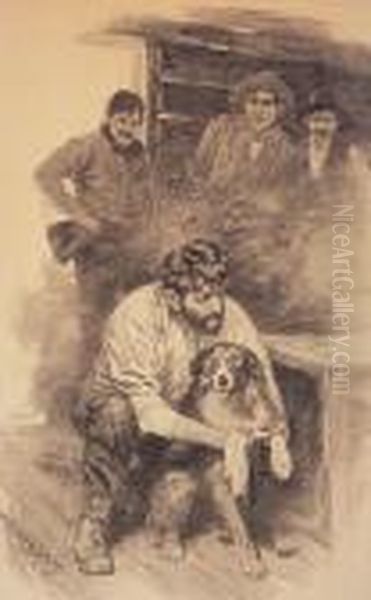 Men And Dog Oil Painting by Frank Tenney Johnson