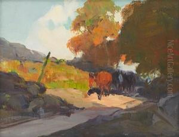 Horses On A Trail Oil Painting by Frank Tenney Johnson