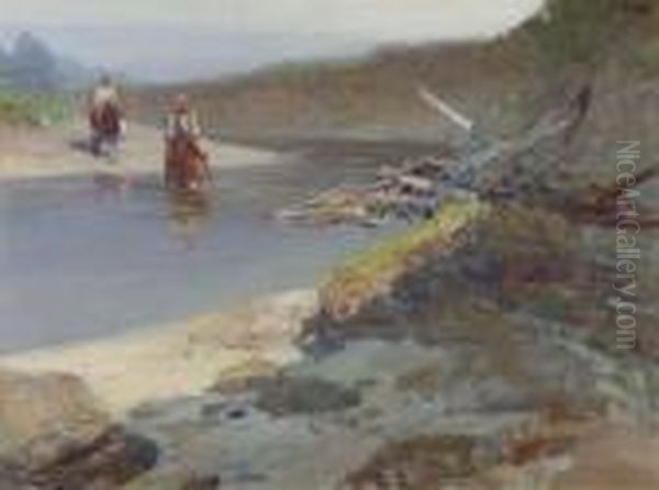 Crossing The Smokey Hill River Oil Painting by Frank Tenney Johnson