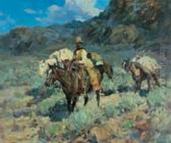 Through The Foothills Oil Painting by Frank Tenney Johnson