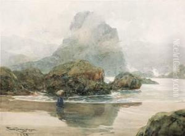 An Indian Along The Oregon Coast Oil Painting by Frank Tenney Johnson