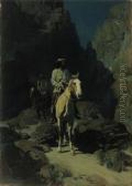 Moonlight In The Canyon Oil Painting by Frank Tenney Johnson