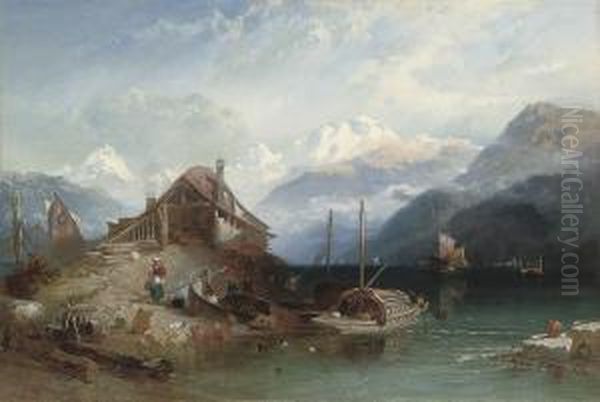 Lake Thun, Bernese Alps Beyond Oil Painting by Harry John Johnson