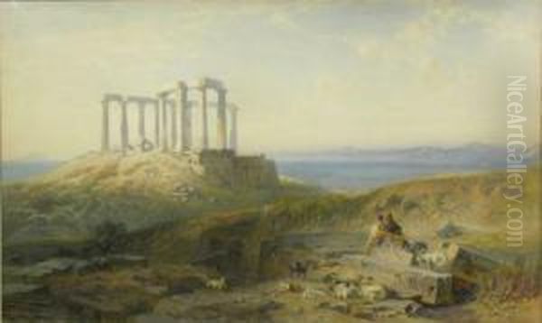 Temple Of Minerva, Cape Colonna' Oil Painting by Harry John Johnson