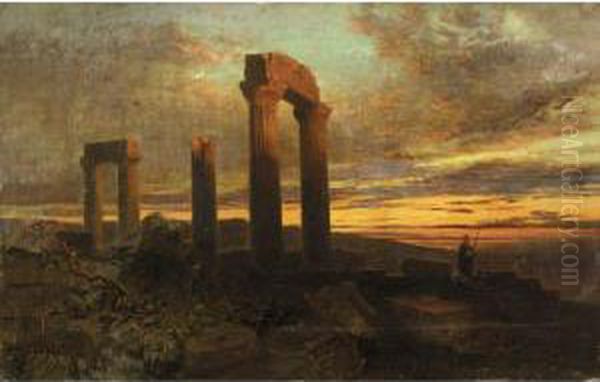 Sunset Among Ruins Oil Painting by Harry John Johnson