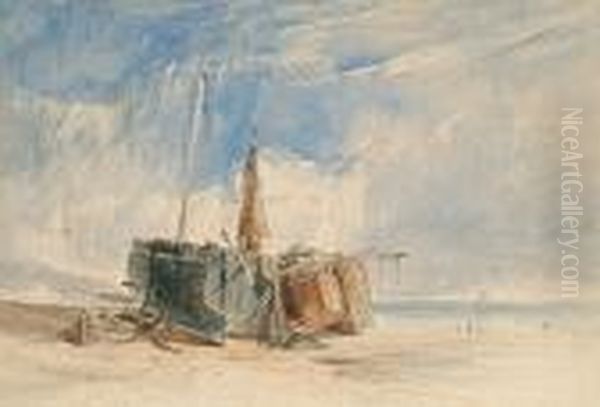 Beached Fishing Boats At Hastings Oil Painting by Harry John Johnson