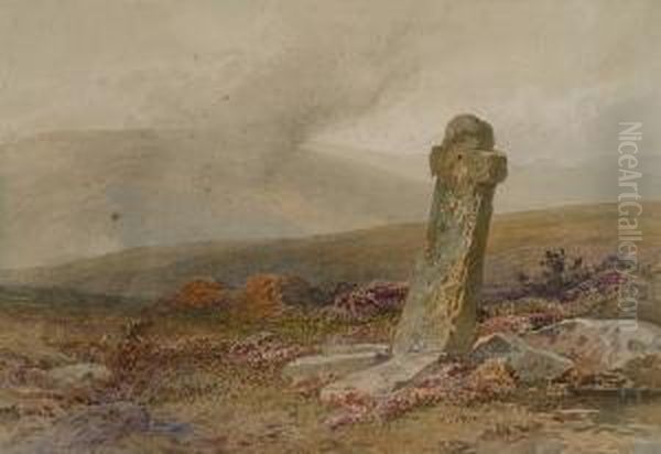 Stone Cross At Chagford, Dartmoor Oil Painting by Harry John Johnson