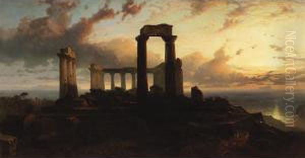 Temple Of Aphaea, Aegina, Greece Oil Painting by Harry John Johnson