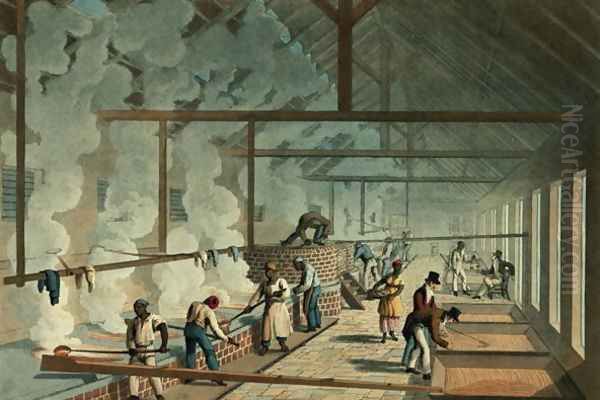 Slaves Ladle Steaming Juice from Vat to Vat, Antigua, 1823 Oil Painting by William Clark