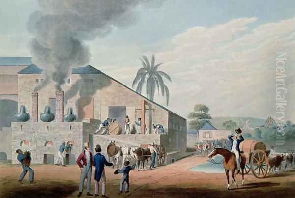 Slaves Set to Work Producing Rum at the Distillery, Antigua, 1823 Oil Painting by William Clark