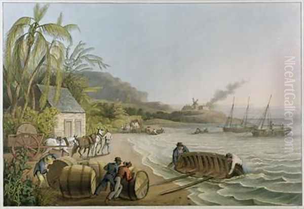 Carting and Putting Sugar Hogsheads on Board', plate X from 'Ten Views in the Island of Antigua' Oil Painting by William Clark